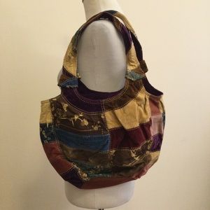 Lucky Brand Corduroy Velvet Patchwork Hobo Shoulder Bag